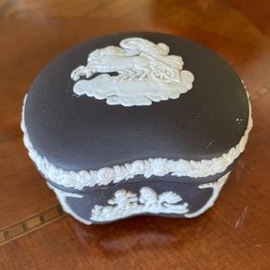 Vintage Wedgwood Jasperware Black Trinket Box,  Chariot Kidney Shaped Lidded